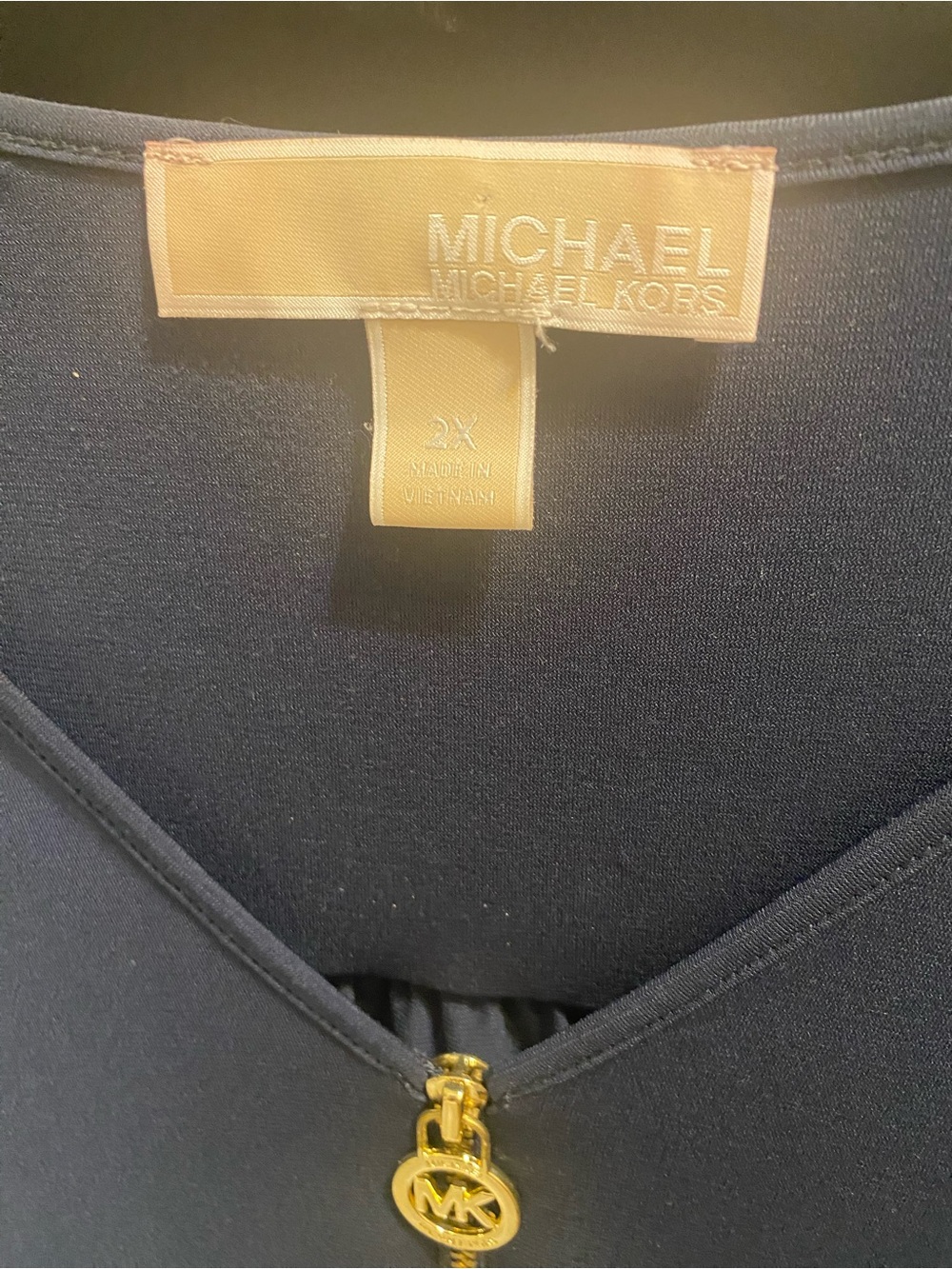 Michael Michael Kors Women's Black V-Neck Top with Signature Gold MK Hardware 2x